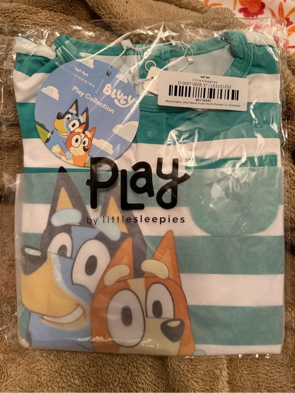 Little Sleepies Bluey Shorty Pocket Romper Sz 12-18M